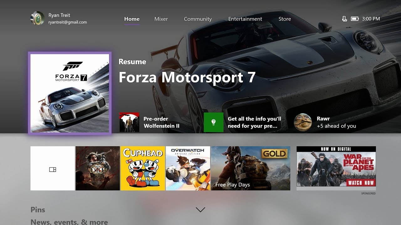 Xbox One UI Dashboard