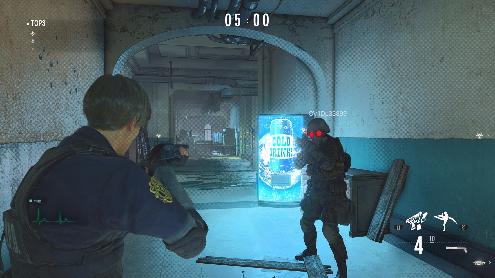 La schermata di gioco, nei panni di uno dei personaggi giocabili, Leon.
