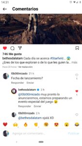 Il post dell'account Instagram di Bethesda su Starfield