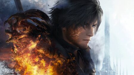 Clive di Final Fantasy XVI con Ifrit sullo sfondo