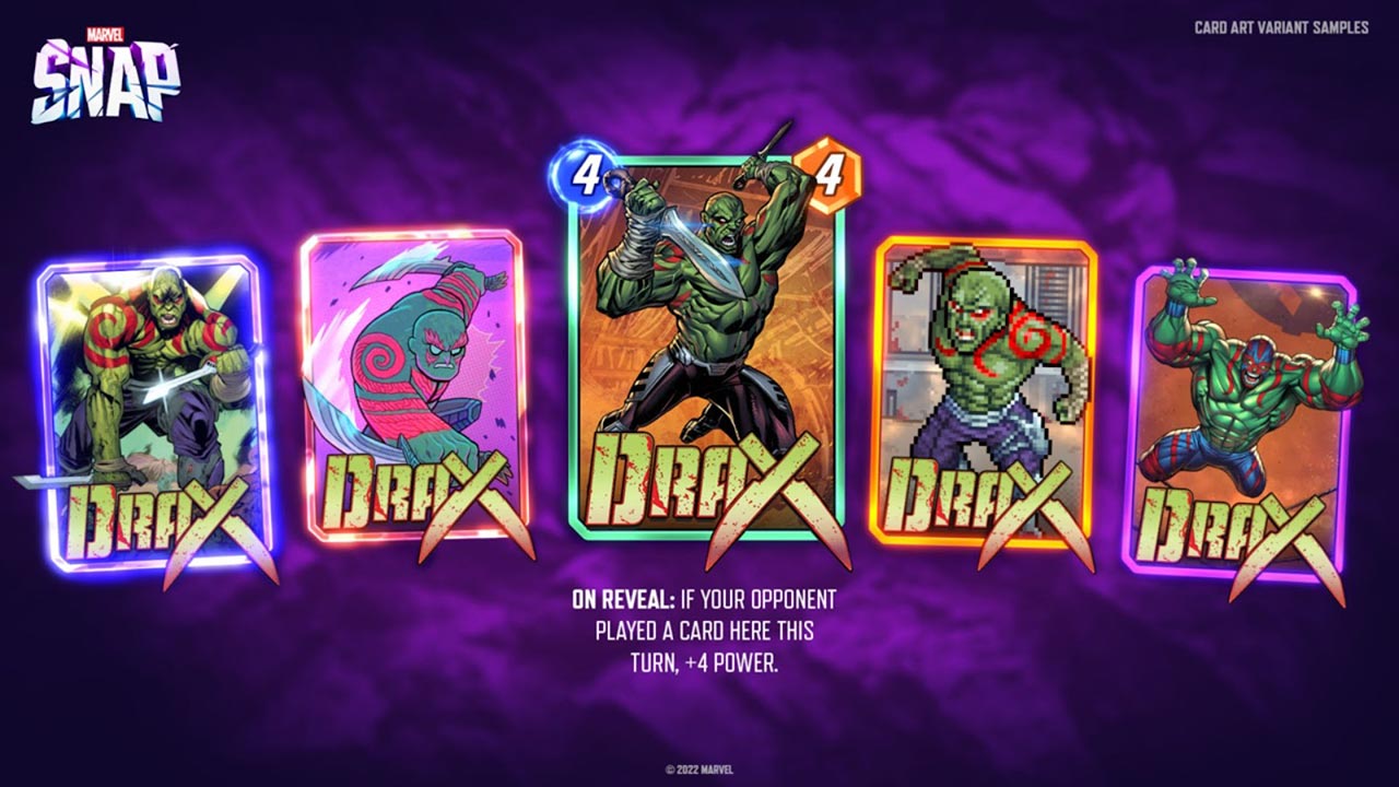 Marvel Snap, le varianti della carta di Drax