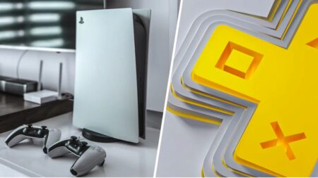 PS5 affiancata dal logo del PlayStation Plus