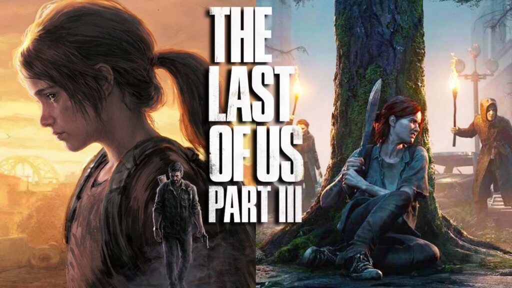 Ellie in The Last of Us 1 e 2 con il logo di The Last of Us: Parte 3
