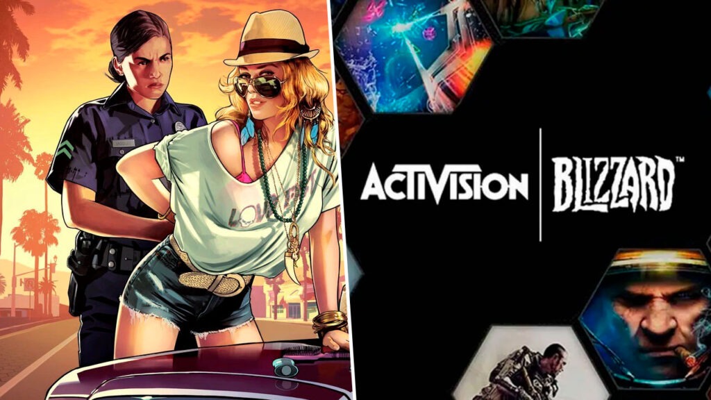 La copertina di GTA V di Take-Two Interactive ed i loghi di Activision Blizzard ed Xbox