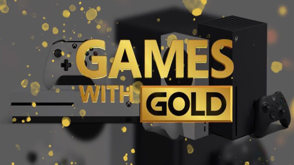 Le console xbox sullo sfondo con il logo Games with Gold