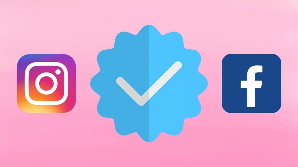 Il logo di Instagram e Facebook con in mezzo la spunta blu