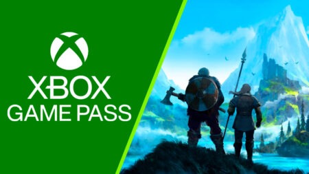 I due protagonisti di Valheim ed il logo di Xbox Game Pass
