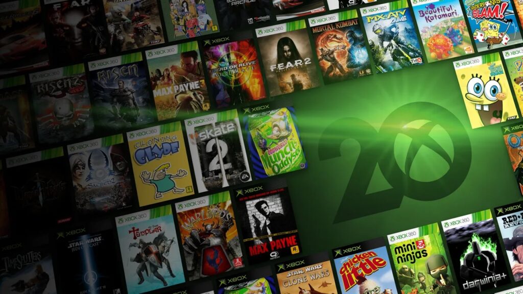 Lo sfondo del ventesimo anniversario di Xbox con i giochi di Xbox 360