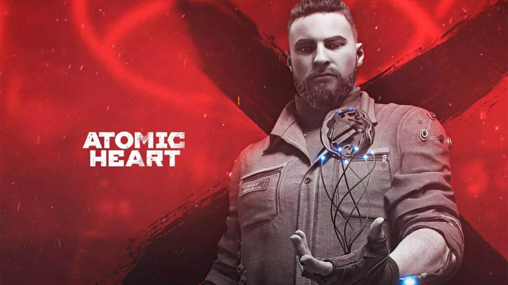 Il protagonista di Atomic Heart con lo sfondo rosso