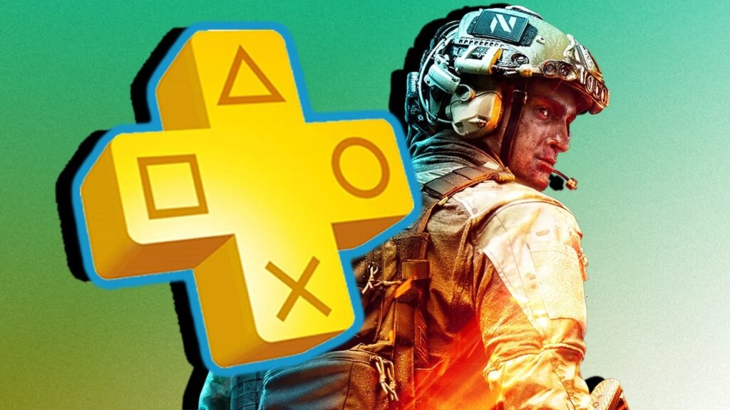 Il soldato di Battlefield 2042 con il logo del PlayStation Plus di fianco