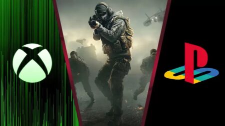 I loghi di xbox e playStation ai bordi con Ghost di Call of Duty al centro