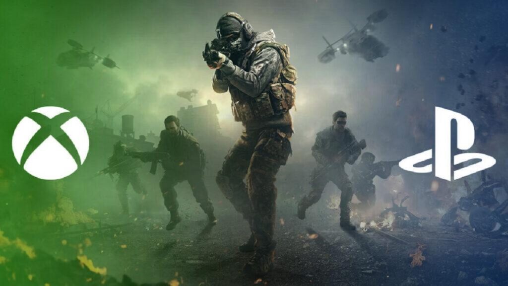 I loghi di Xbox e PlayStation con al centro un soldato di Call of Duty al centro