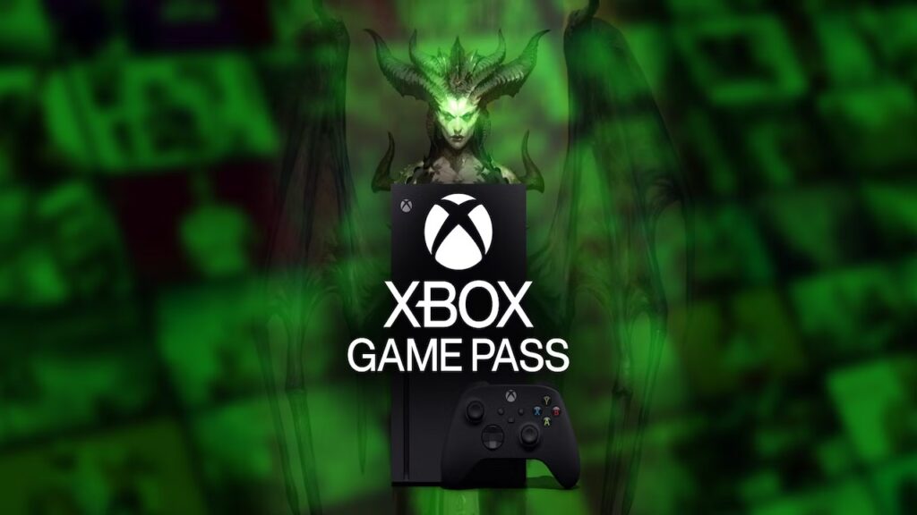 Il nemico di Diablo IV con davanti il logo di Xbox Game Pass ed una Xbox Series X