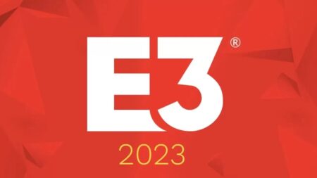 Il logo dell'E3 2023 su uno sfondo rosso