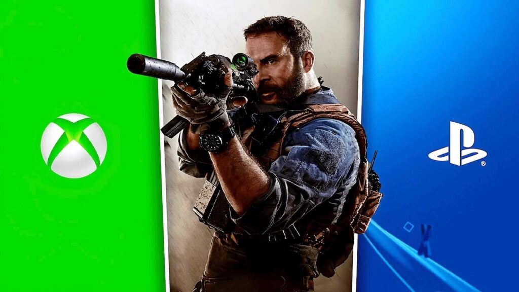 Il logo di Xbox e PlayStation con al centro il Capitano Price di Call of Duty