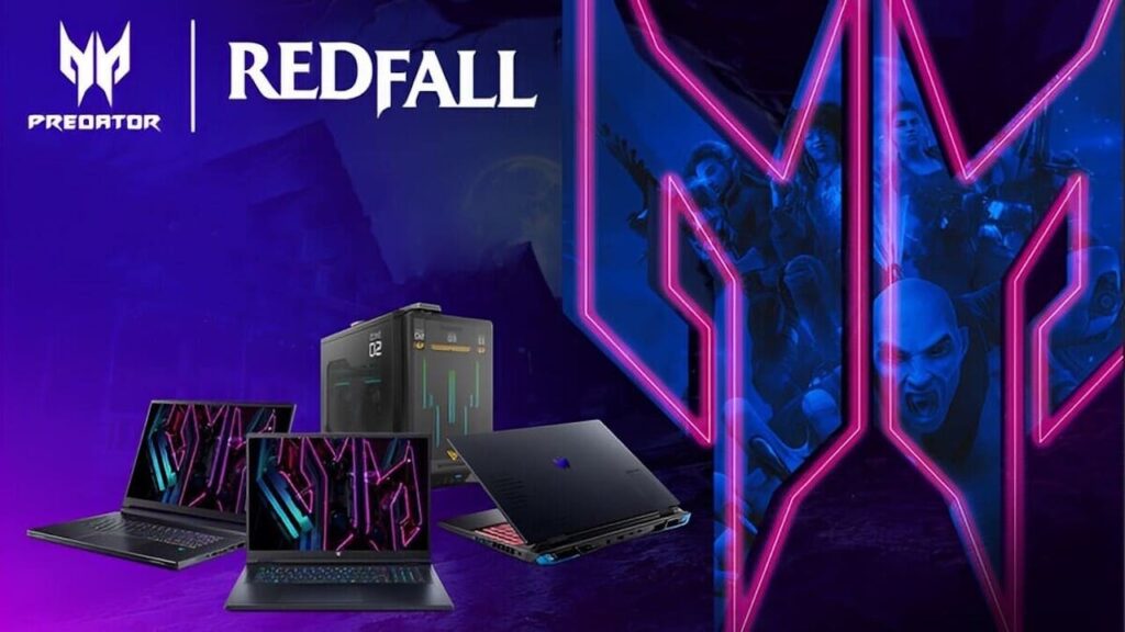 Quattro computer Acer con il logo di Redfall