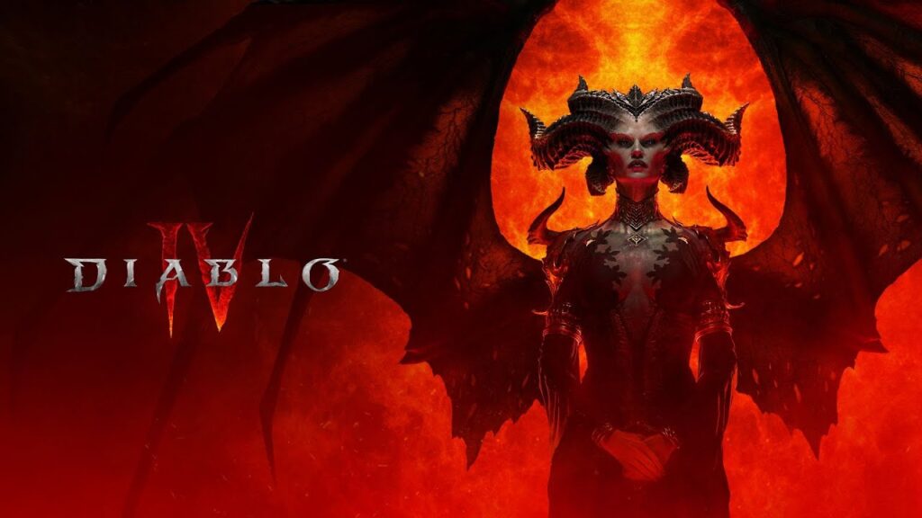 Il logo di Diablo 4 con la fianco Lilith in primo piano