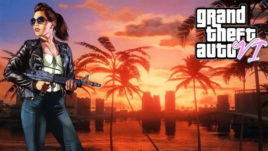 La protagonista di GTA VI in primo piano mentre imbraccia un fucile