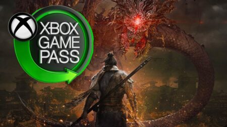 Il protagonista di Wo Long: Fallen Dynasty con il logo di Xbox Game Pass