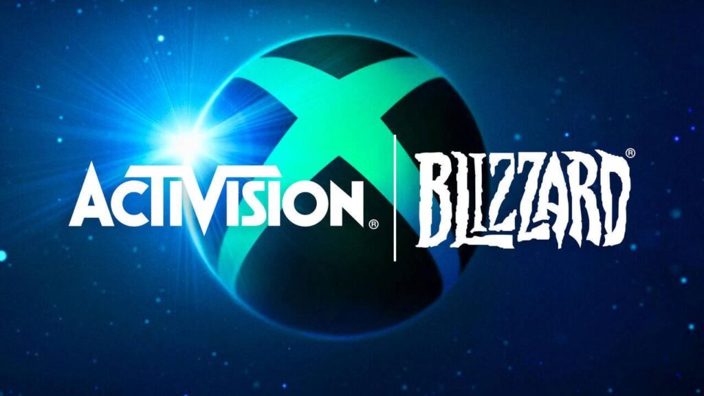 Il logo di Xbox sullo sfondo con quello di Activision Blizzard in sovraimpressione