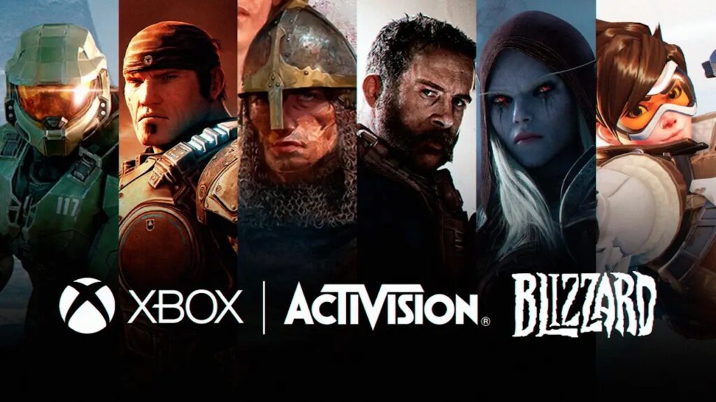 Il logo di Xbox al fianco di quello Activision Blizzard, con tanti giochi sullo sfondo