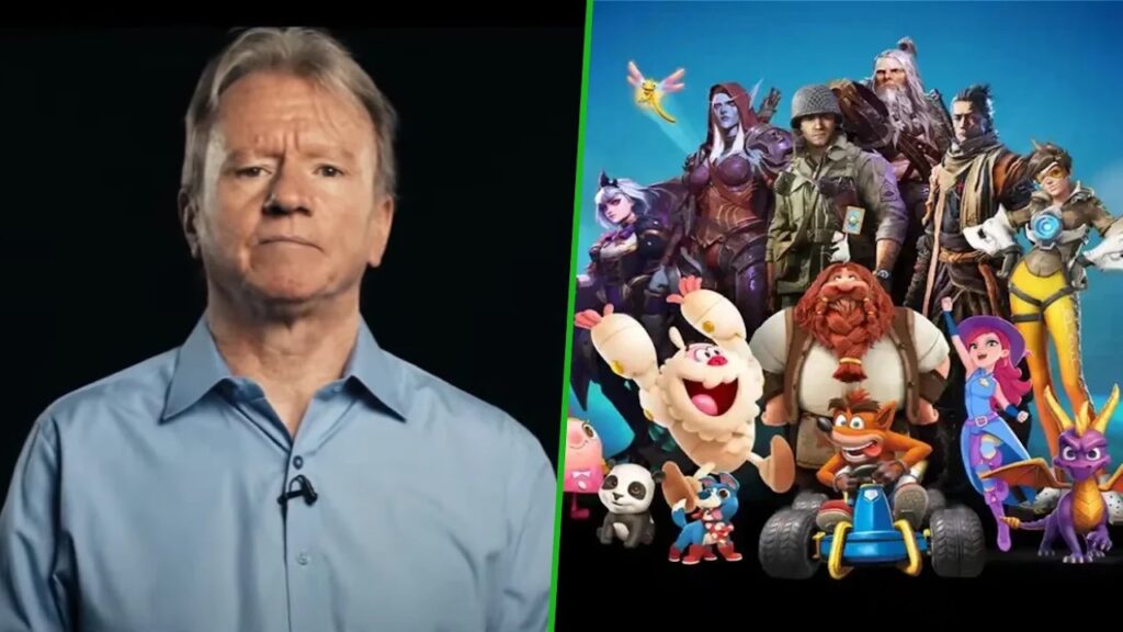Jim Ryan di Sony con al fianco alcuni personaggi di Activision Blizzard