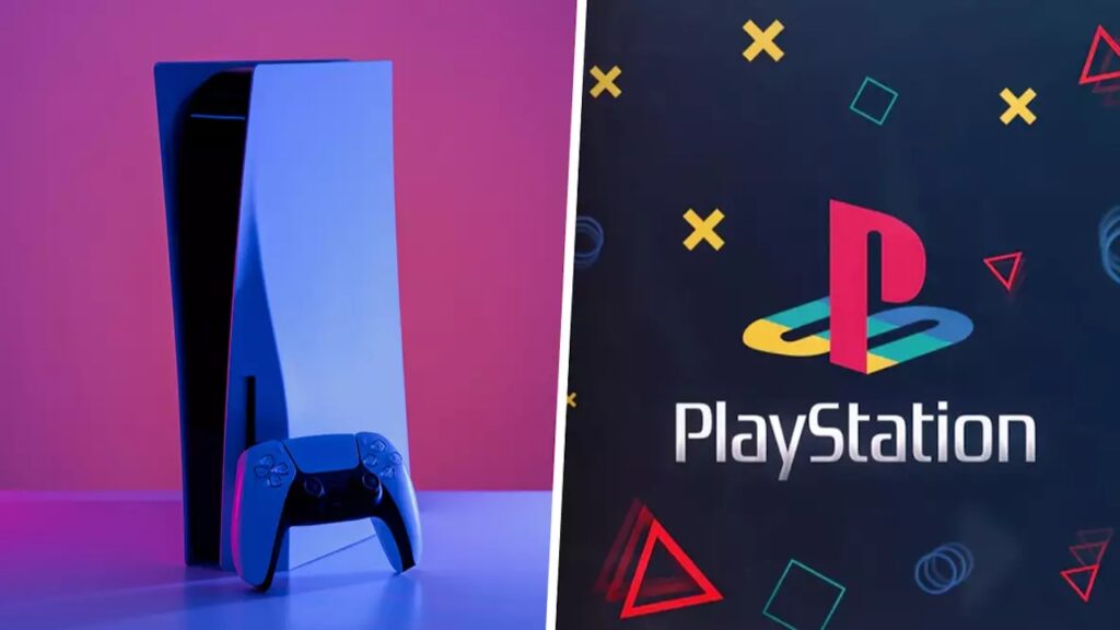 Una PS5 con affianco il logo di PlayStation