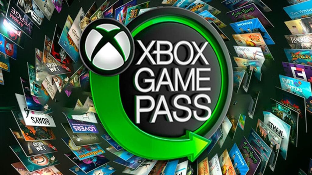 Il logo di Xbox Game Pass con tanti giochi sullo sfondo