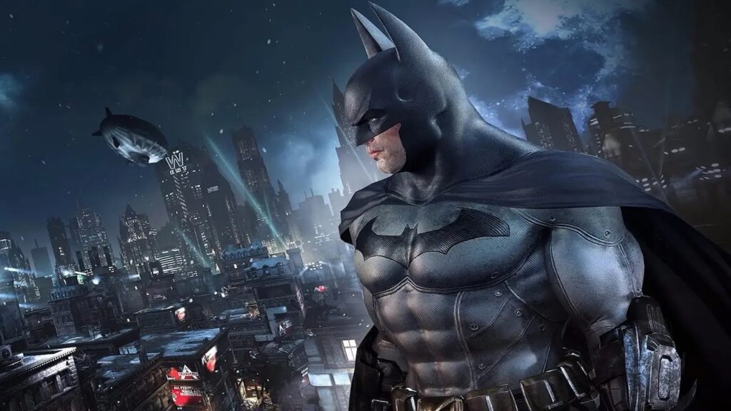 Batman di Batman: Arkham City che guarda Gotham City