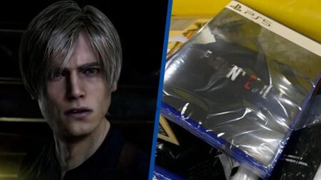 Leon di Resident Evil 4 Remake con al fianco una copia per PS5