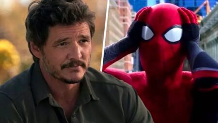 Pedro Pascal con al fianco Spider-Man che si mette le mani in testa