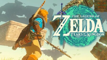 Link di The Legend of Zelda: Tears of the Kingdom con il logo