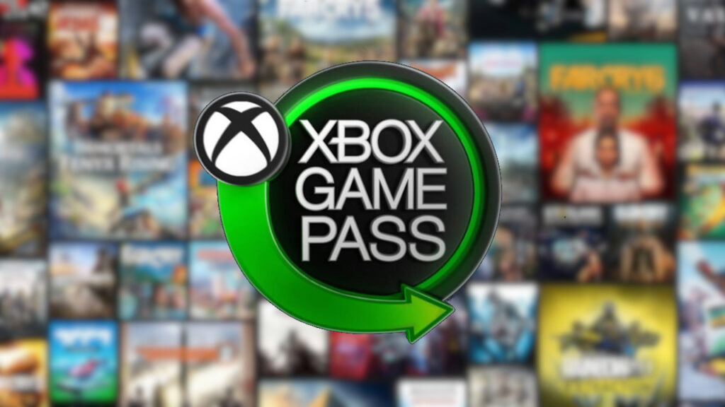 Il logo di Xbox Game Pass con dei giochi sullo sfondo