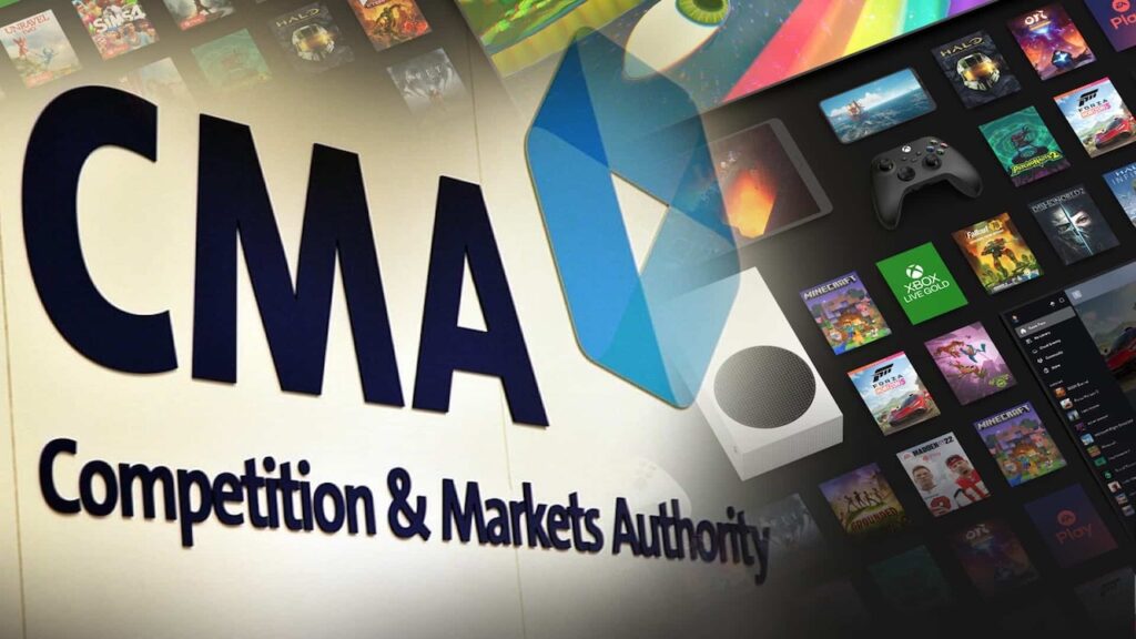 Il logo della CMA con dietro i giochi Xbox ed Activision