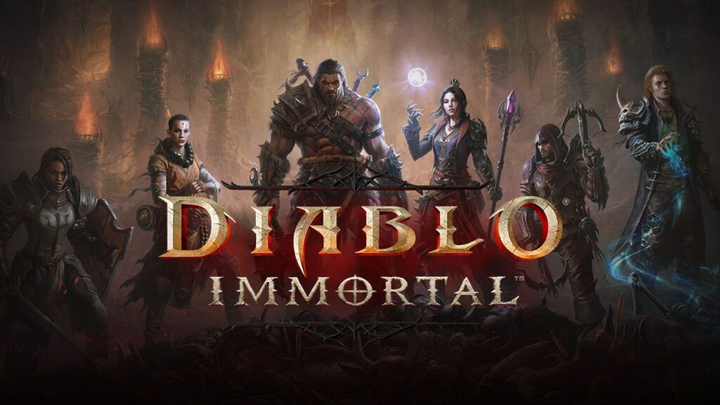 Il logo di Diablo Immortal con dietro dei personaggi