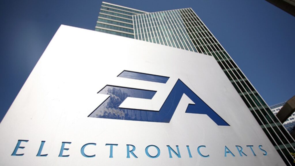 Il logo di EA posto davanti all'edificio