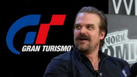 Il logo di Gran Turismo il film e David Harbour