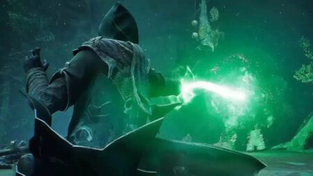 Il protagonista di Hogwarts Legacy mentre lancia una potente magia proibita