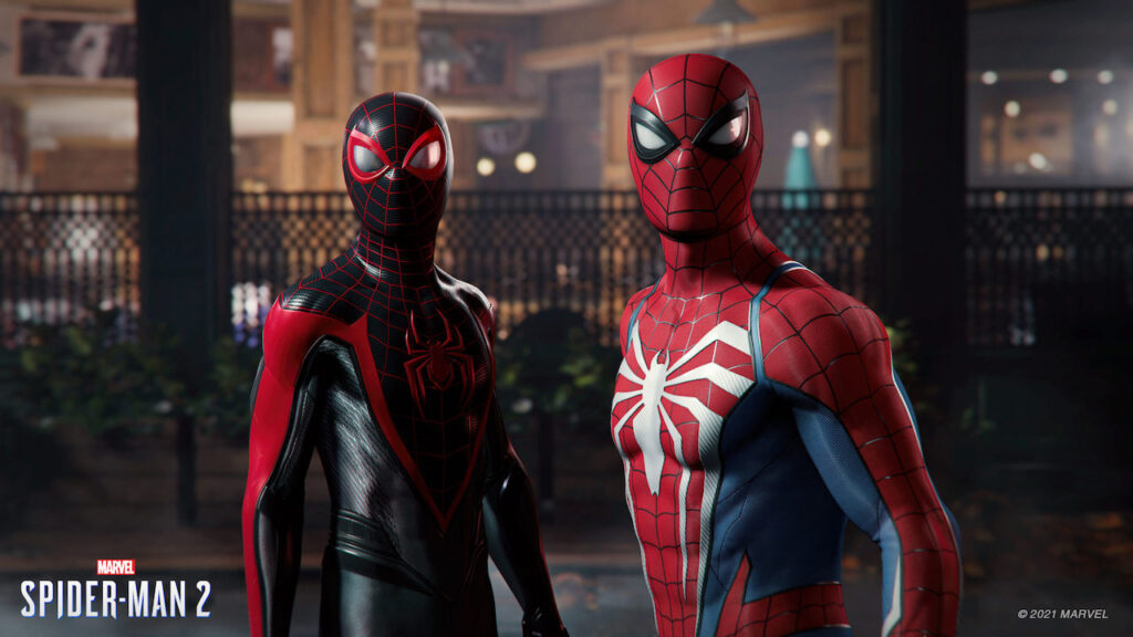 I due Spider-Man di Marvel's Spider-Man 2 in primo piano