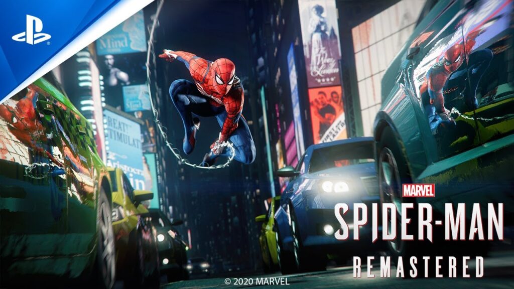 L'uomo Ragno di Marvel's Spider-Man mentre sorvola sopra le auto