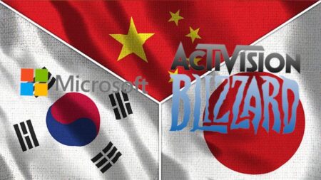 La bandiera della Corea del Sud con i loghi di Microsoft ed Activision Blizzard