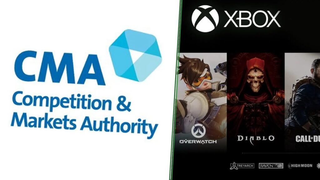 Il logo della CMA con al fianco quello di Xbox con i giochi di Activision Blizzard