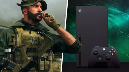 Capitano Price di Call of Duty Modern Warfare 2 ed una Xbox Series X al fianco
