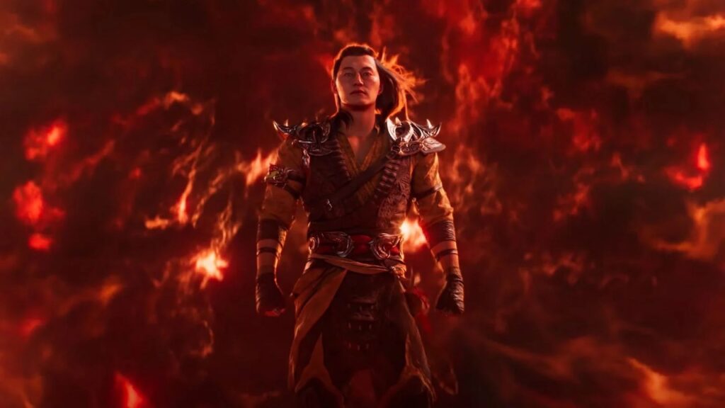 Un personaggio di Mortal Kombat 1 in primo piano tra le fiamme