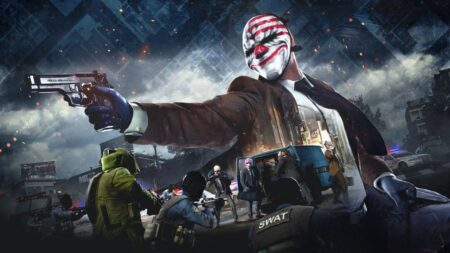 Il personaggio principale di Payday 3 mentre mira dei nemici con una pistola