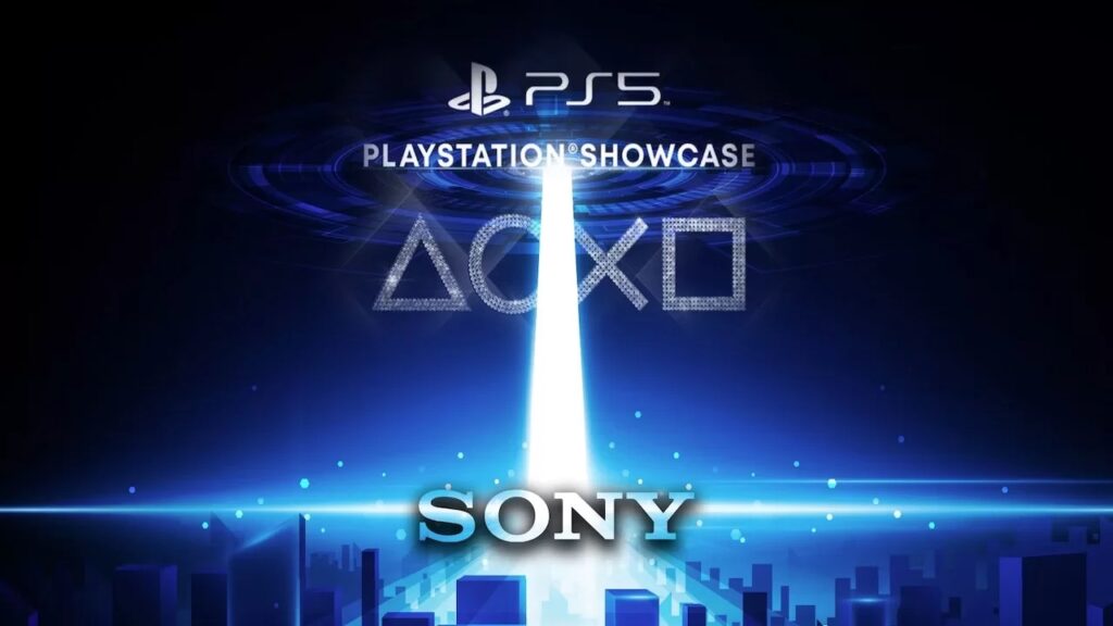 Il logo di PlayStation Showcase con un grande raggio bianco