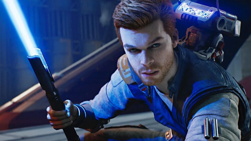 Cal Kestis di Star Wars Jedi: Survivor mentre impugna una spada laser