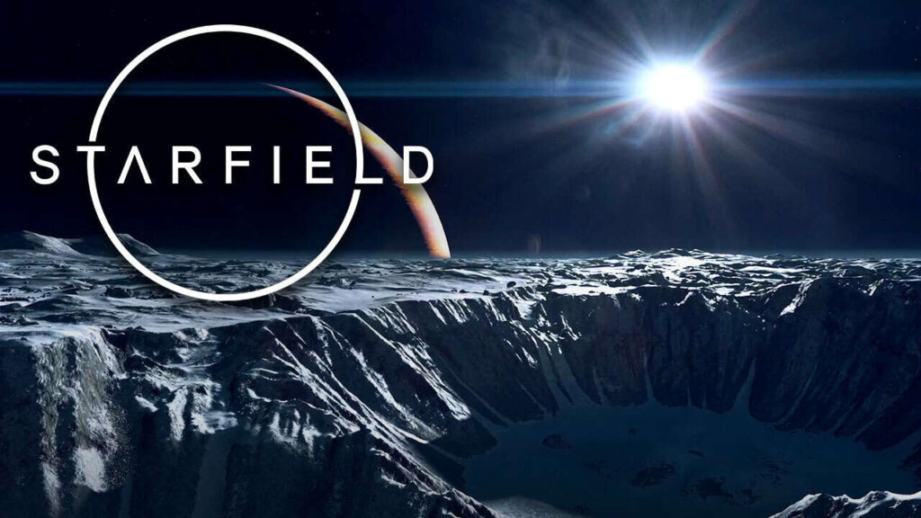 Il logo di Starfield in alto con dietro lo spazio