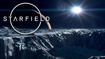 Il logo di Starfield in alto con dietro lo spazio