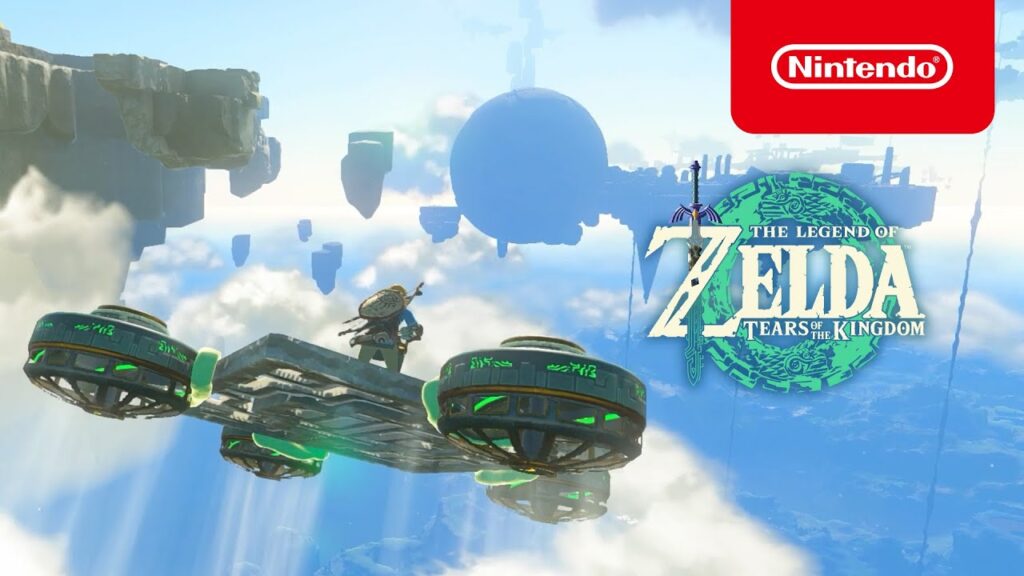 Link di The Legend of Zelda: Tears of the Kingdom su un veicolo volante